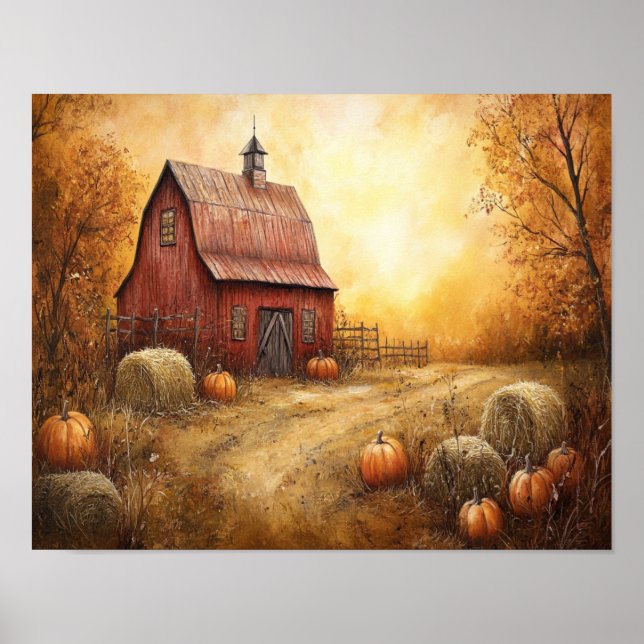 Poster Grange rustique d'automne (Devant)