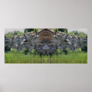 Poster Granite Rock Cliff Cattails Pond Mirror Abstrait