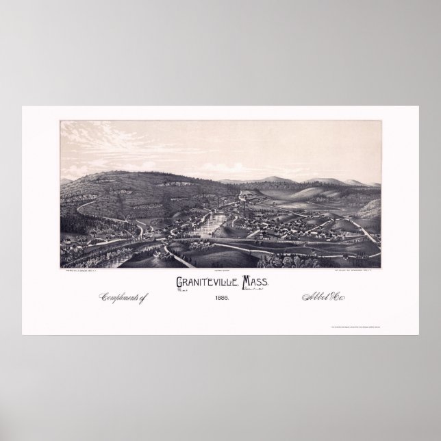 Poster Graniteville, MA Carte panoramique - 1886 (Devant)
