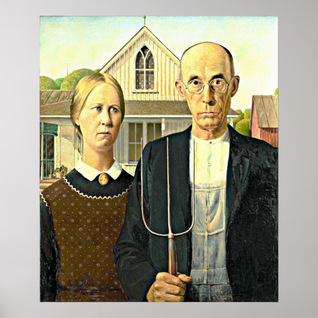 Poster Grant Wood - American Gothic, (Devant)