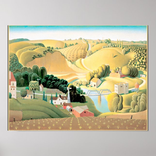 Poster Grant Wood - Stone City, Iowa (Devant)