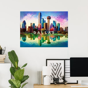 Poster Graphe Art Dallas Skyline Vibrant
