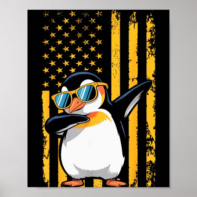 Poster Graphic Penguin Retro American Flag Funny Penguin  (Devant)