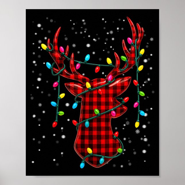 Poster Graphic Plaid Rudolph Christmas Tree Light Xmas Me (Devant)