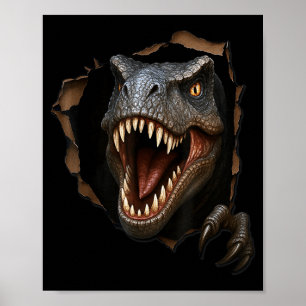 Poster Graphique 3D drôle de dinosaure raptor tissu déchi
