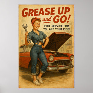 Poster Graphique de fille Retro Garage Pin Up