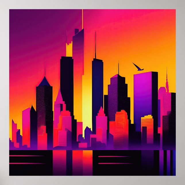 Poster Graphique de ligne Skyline NYC moderne (Devant)