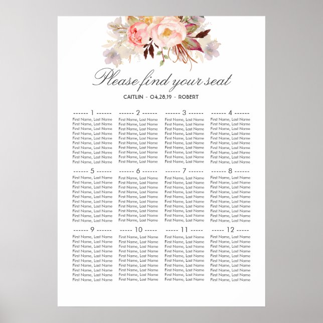Poster Graphique de mariage élégant à floral rose vif (Devant)