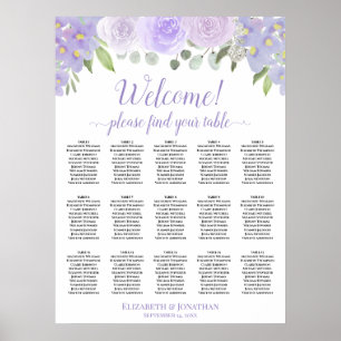 Poster Graphique de placement 15 tables Roses lavande Boh