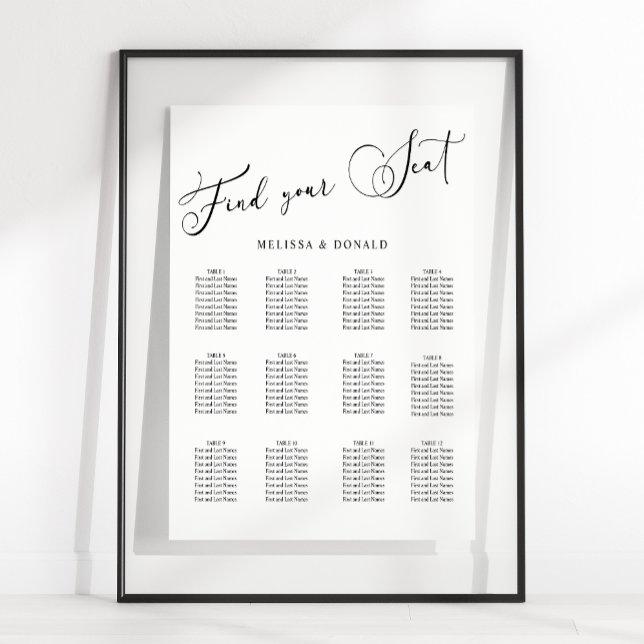 Poster Graphique de placement de mariage à l'écriture sim (Créateur téléchargé)