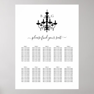 Poster Graphique de placement de mariage à lustre noir et