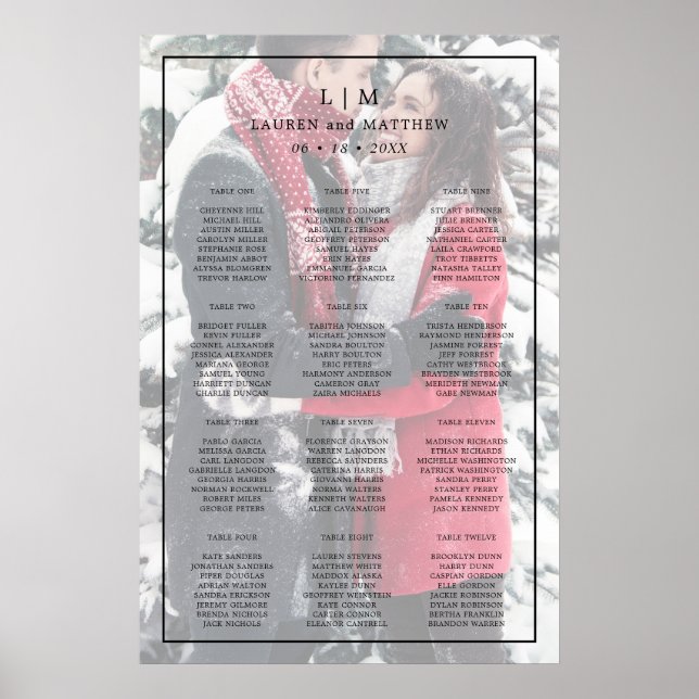 Poster Graphique de placement de mariage à monogramme pho (Devant)