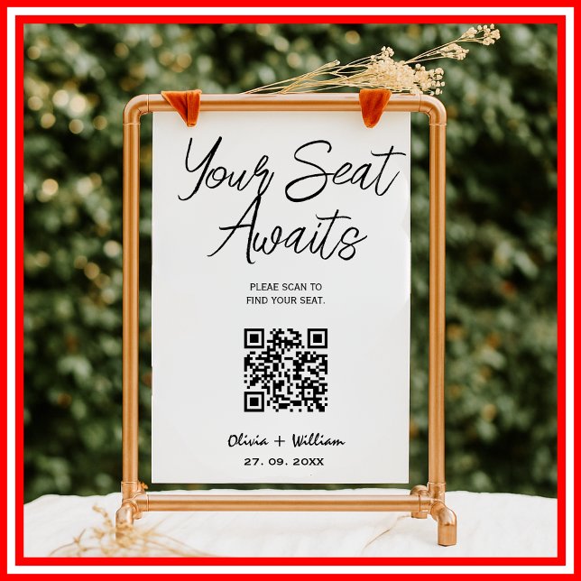 Poster Graphique de placement de mariage Code QR Écriture (Créateur téléchargé)