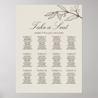 Poster Graphique de placement de mariage floral minimalis
