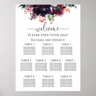 Poster Graphique de placement de mariage floral profond l