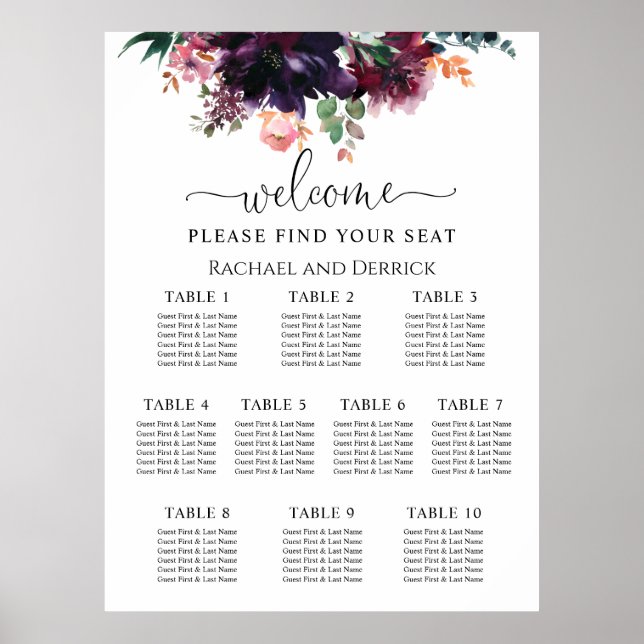 Poster Graphique de placement de mariage floral profond l (Devant)