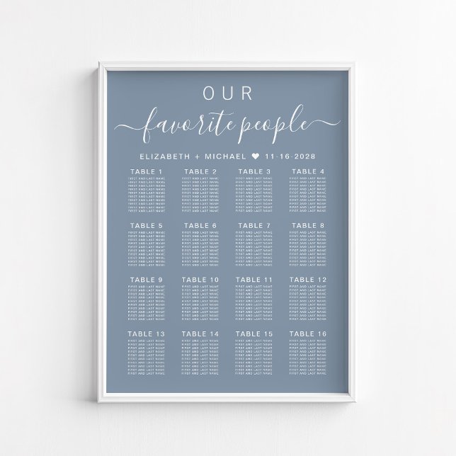 Poster Graphique de placement de mariage pour 16 tables d (Créateur téléchargé)