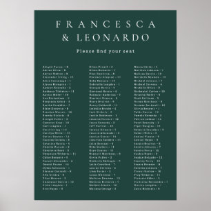 Poster Graphique de placement de mariage vert émeraude cl