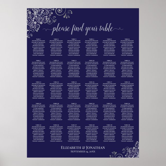 Poster Graphique de placement de table de mariage 30 tabl (Devant)
