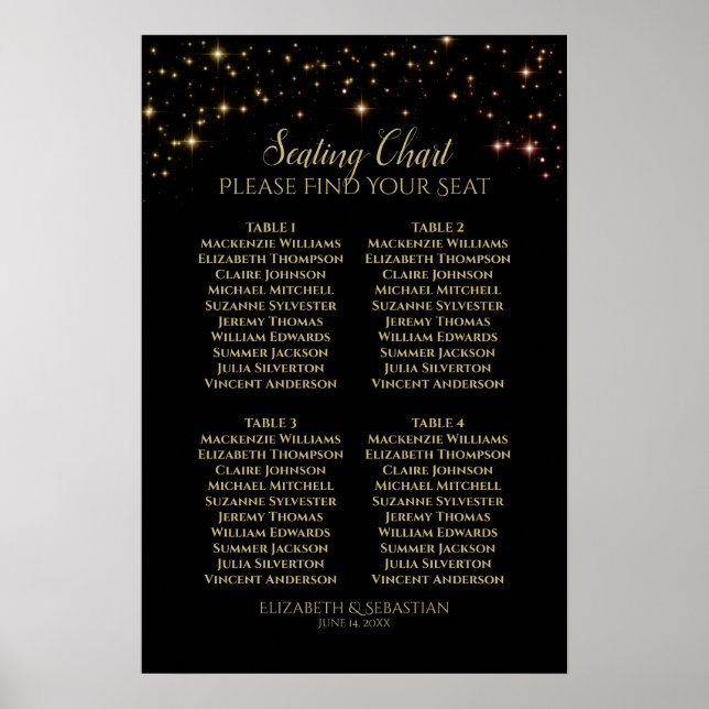 Poster Graphique de placement de table de mariage 4 table (Devant)