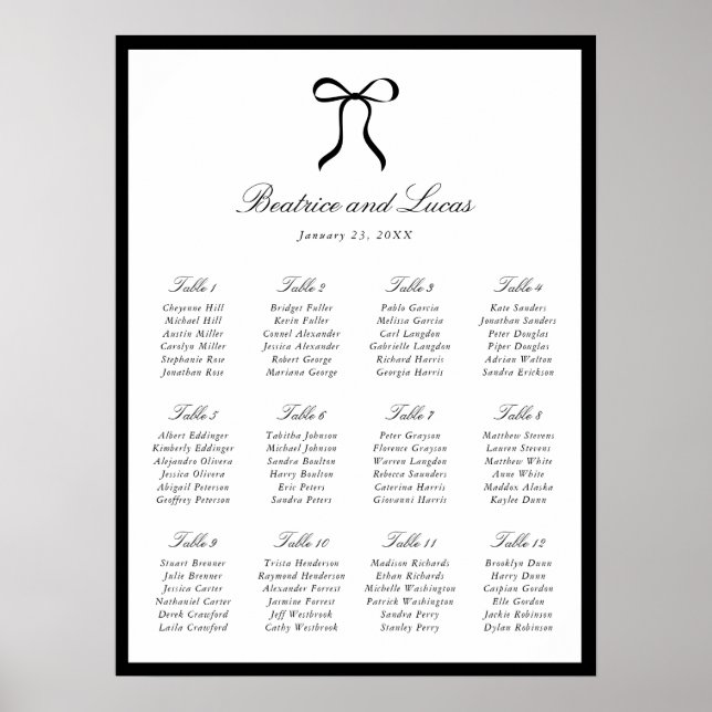 Poster Graphique de plan de table de mariage classique à  (Devant)