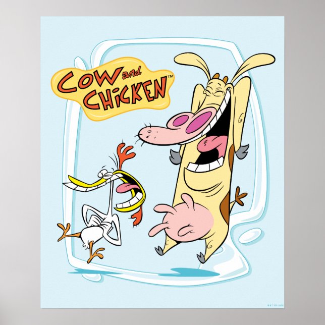 Poster Graphique de rire de vache et de poulet (Devant)