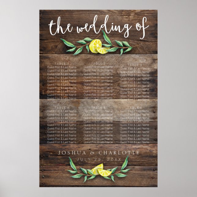 Poster GRAPHIQUE DE SIÈGE 31 - 60 | Rustic Mariage citron (Devant)