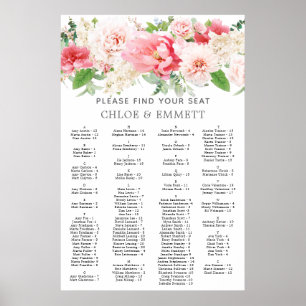 Poster Graphique de siège alphabétique floral rose rustiq