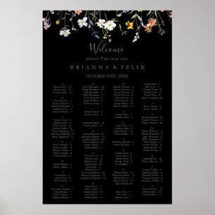 Poster Graphique de siège alphabétique noir floral sauvag