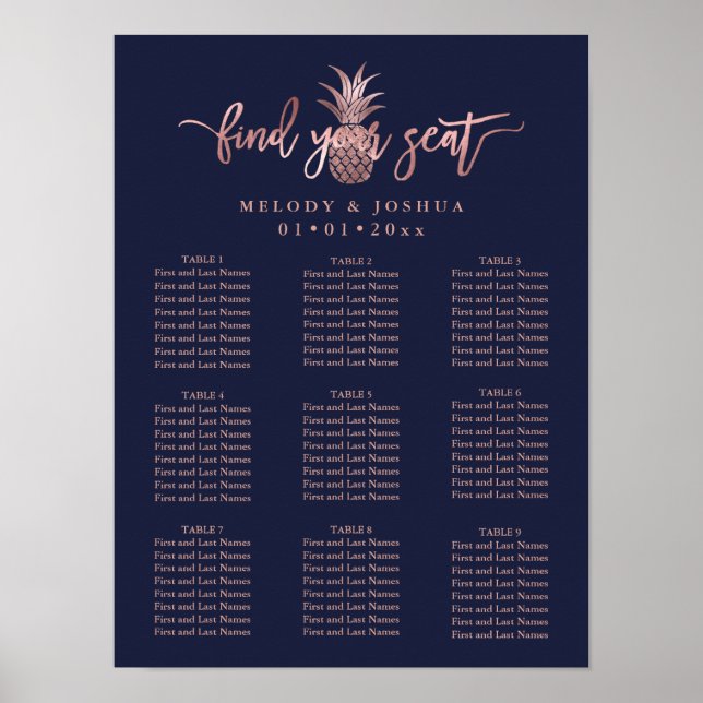 POSTER GRAPHIQUE DE SIÈGE DU ROSE BLEU DE MARINE GOLD PIN (Devant)