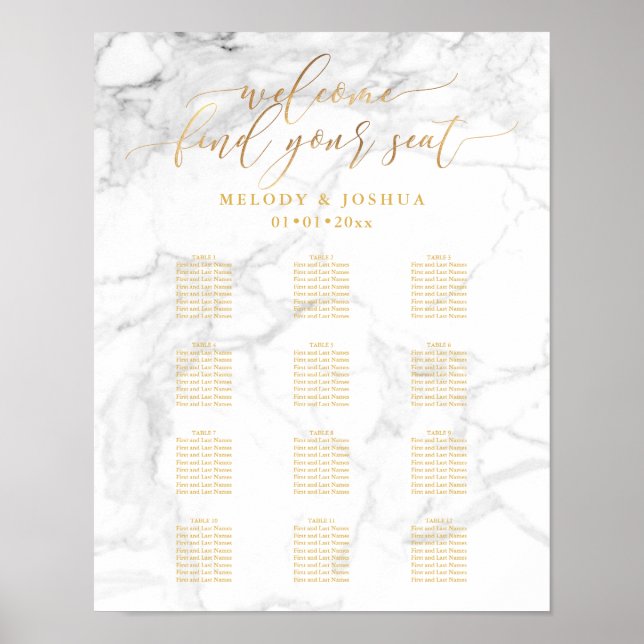 Poster Graphique de siège Marble+Faux Gold Script PixDezi (Devant)