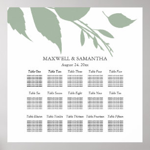 Poster GRAPHIQUE DE SIÈGE mariage Élégant Sage Green Feui