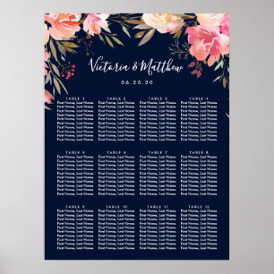 Poster Graphique de siège Mariage floral à fleurs romanti