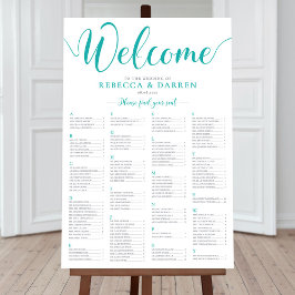 Poster Graphique de siège Mariage Turquoise Alphabétique