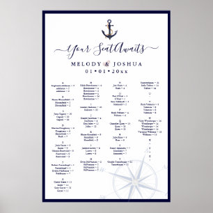 POSTER GRAPHIQUE DE SIÈGE NAUTIQUE MARINE, ALPHABÉTIQUE