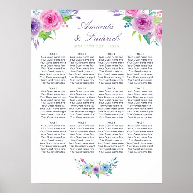 Poster Graphique de sièges à Mariage floral à mélange vio (Devant)