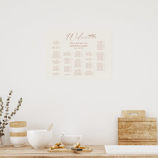 Poster Graphique de sièges alphabétiques Mariages Boho mi (Cuisine)