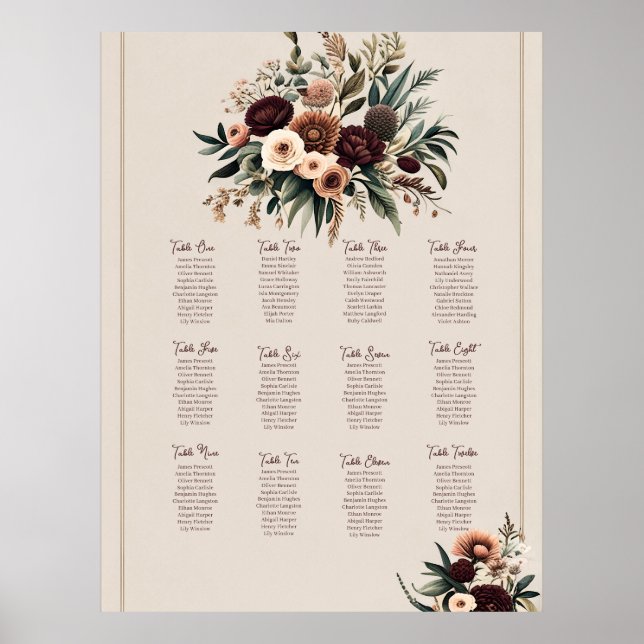 Poster Graphique de sièges Boho Florals (Devant)