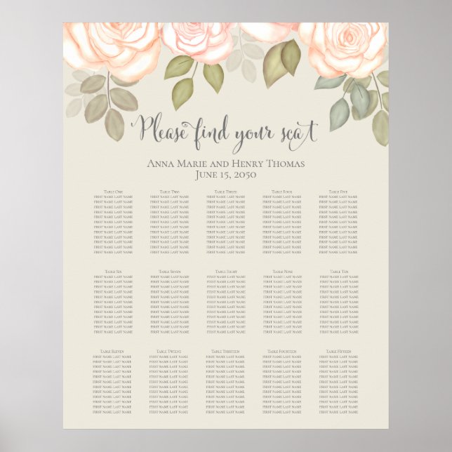 Poster Graphique de sièges de Mariage floral de Rose roux (Devant)