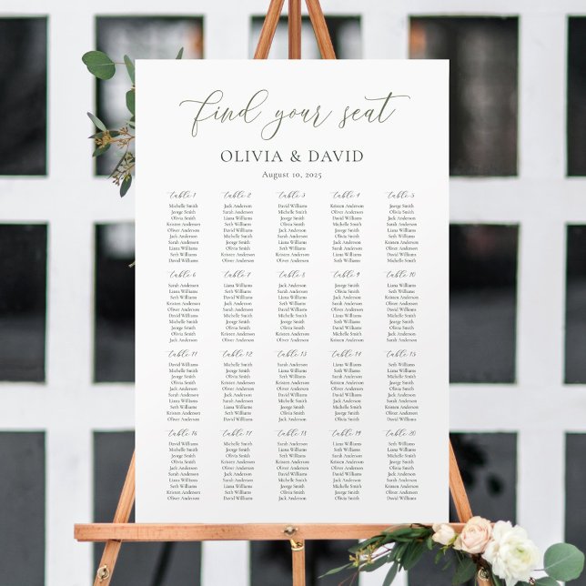 Poster Graphique de Sièges de Table 20 Script Vert Sauge (Créateur téléchargé)