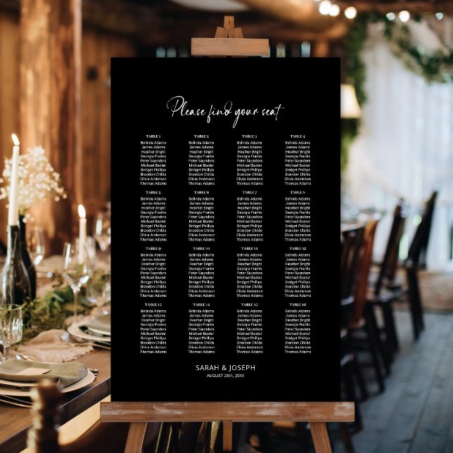 Poster Graphique de sièges Mariage élégant noir 16 Table (Créateur téléchargé)