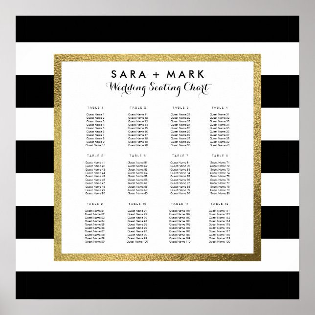 Poster Graphique de sièges Mariage en bandes noir et blan (Devant)