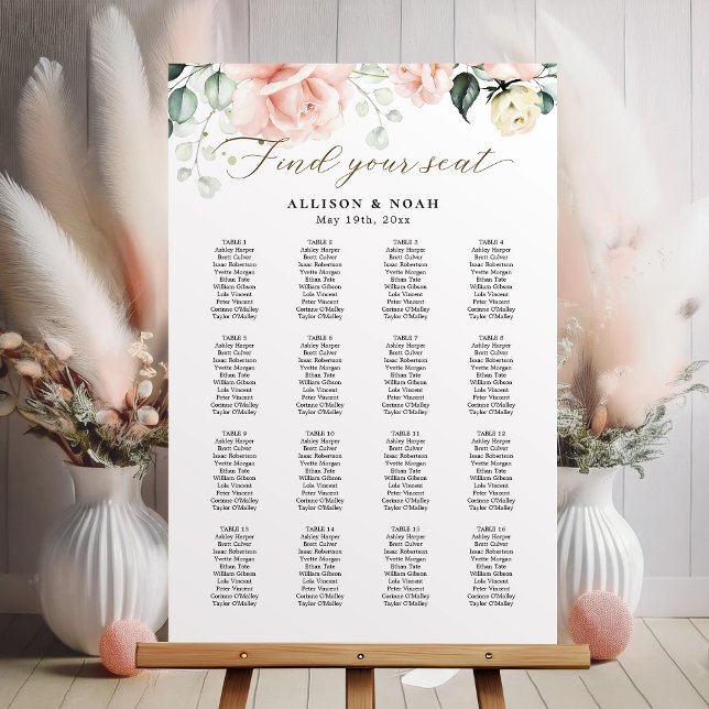 Poster Graphique de sièges Mariage en fleurs roses blanch (Créateur téléchargé)