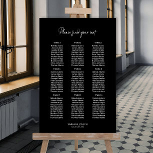 Poster Graphique de sièges Mariage simple Noir 9 tables é