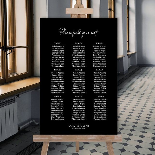 Poster Graphique de sièges Mariage simple Noir 9 tables é (Créateur téléchargé)