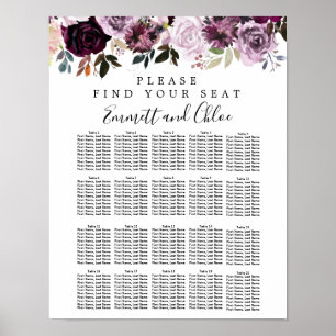 Poster Graphique de sièges Mariages à 20 tables rose-prun