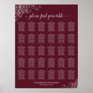 Poster Graphique de table de mariage 30 tables Argent sur