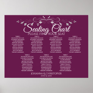 Poster Graphique de table de mariage chic Silver & Cassis