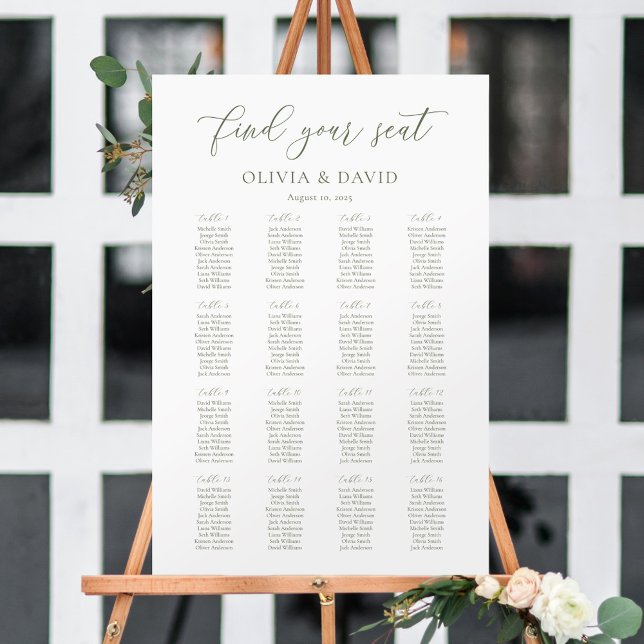 Poster Graphique de table élégant écriture vert sauge 16  (Créateur téléchargé)