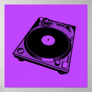 Poster Graphique de Tourne-disque rétro en noir